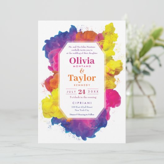 Invitation Mariage Explosion de Couleurs Arc-en-Ciel (Debout devant)