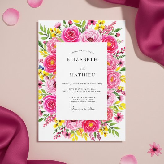 Invitation Mariage Explosion Florale Rose Luxuriante