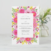 Invitation Mariage Explosion Florale Rose Luxuriante (Debout devant)