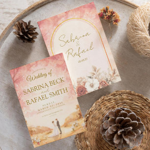 Invitation Mariage extérieur aquarelle pastel orange rose 