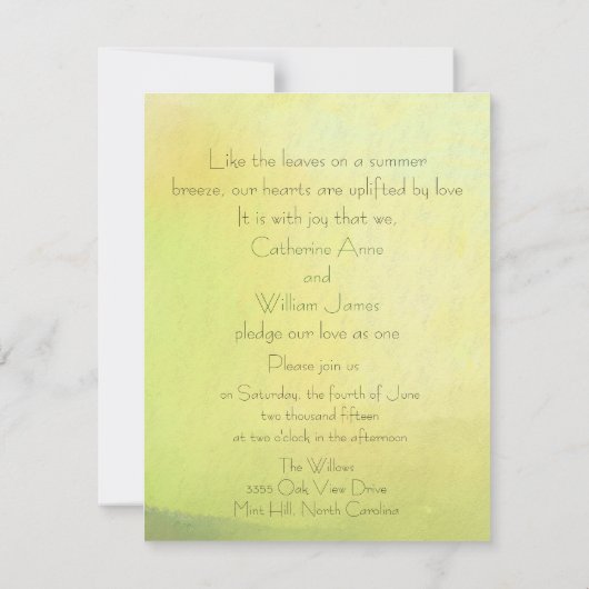 Invitation Mariage extérieur élégant décontracté de forêt en (Dos)