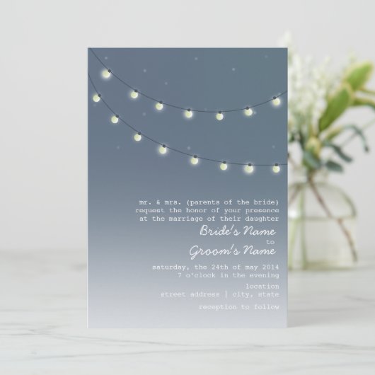 Invitation Mariage Extérieur En Soirée - Chaîne De Lumières (Debout devant)