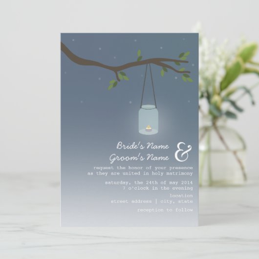 Invitation Mariage Extérieur En Soirée - Mason Jar Aux Chande (Debout devant)
