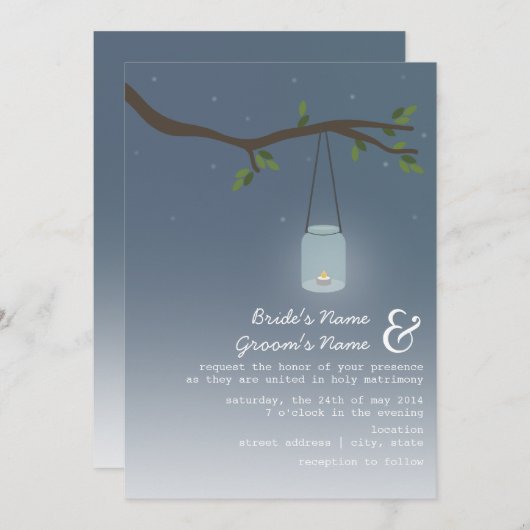 Invitation Mariage Extérieur En Soirée - Mason Jar Aux Chande (Devant / Derrière)