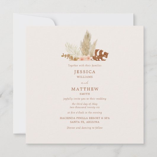 Invitation Mariage extérieur fleuri Bohème rustique d'automne (Devant)