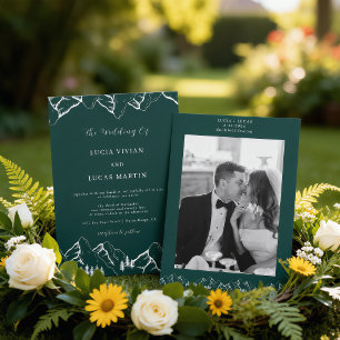 Invitation Mariage extérieur montagnes pin émeraude vert