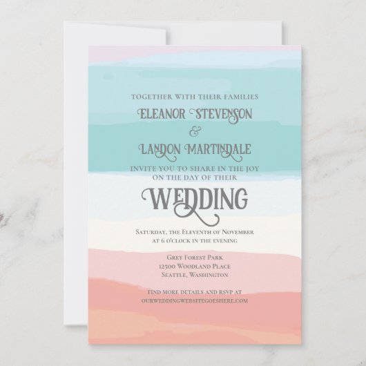 Invitation Mariage extérieur turquoise Peach Watercolor Sunse (Devant)