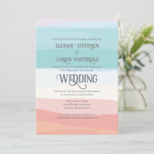 Invitation Mariage extérieur turquoise Peach Watercolor Sunse (Debout devant)
