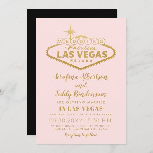 Invitation Mariage fabuleux à Las Vegas rose (Devant / Derrière)
