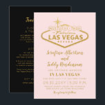 Invitation Mariage fabuleux à Las Vegas rose<br><div class="desc">Invitation de mariage de Las Vegas avec le célèbre panneau de bienvenue fabuleux dans un élégant effet de feuille de faux or sur un fond rose blush atténué, conçue pour un mariage à destination en incluant des détails facultatifs de voyage et d'hébergement au verso, faisant de ceci une invitation de...</div>