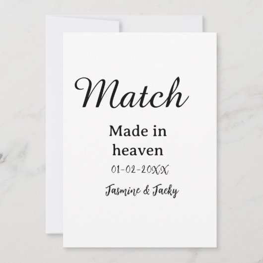Invitation Mariage fait au ciel nom date calligraphie simple (Devant)