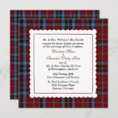 Invitation Mariage fait sur commande bleu et rouge de plaid (Devant / Derrière)