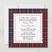Invitation Mariage fait sur commande bleu et rouge de plaid (Devant)