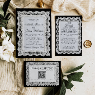 Invitation Mariage Fancy Noir Et Blanc Dentelle Vieille Fortu