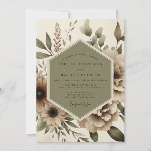 Invitation Mariage Fantaisie Botanique Beige (Devant)