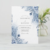 Invitation Mariage Fantaisie Botanique Bleu (Debout devant)