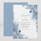 Invitation Mariage Fantaisie Botanique Bleu (Devant / Derrière)