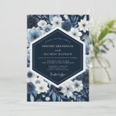 Invitation Mariage Fantaisie Botanique Navy (Debout devant)