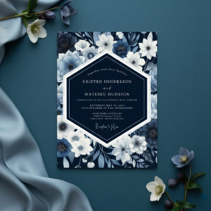 Invitation Mariage Fantaisie Botanique Navy