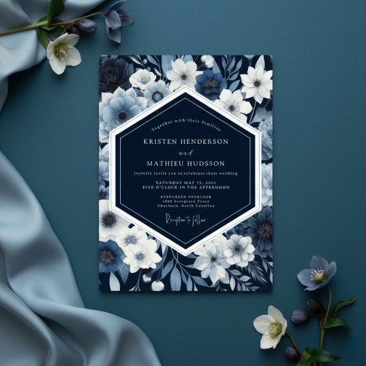 Invitation Mariage Fantaisie Botanique Navy