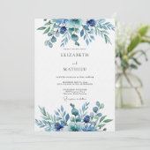 Invitation Mariage Fantaisie Botanique Sarcelle (Debout devant)