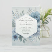 Invitation Mariage Fantaisie Fleur Bleue Poussiéreuse (Debout devant)