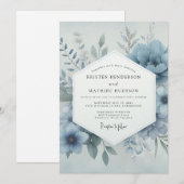 Invitation Mariage Fantaisie Fleur Bleue Poussiéreuse (Devant / Derrière)