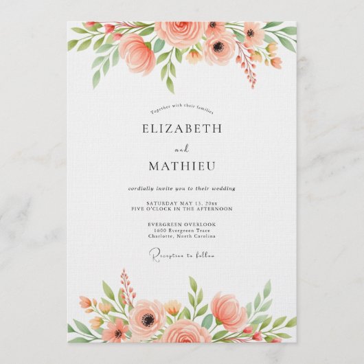 Invitation Mariage Fantaisie Fleur de Corail (Devant)
