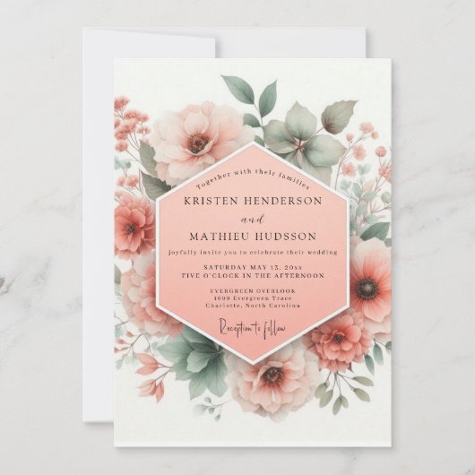 Invitation Mariage Fantaisie Fleur de Pêcher (Devant)