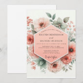 Invitation Mariage Fantaisie Fleur de Pêcher (Devant / Derrière)