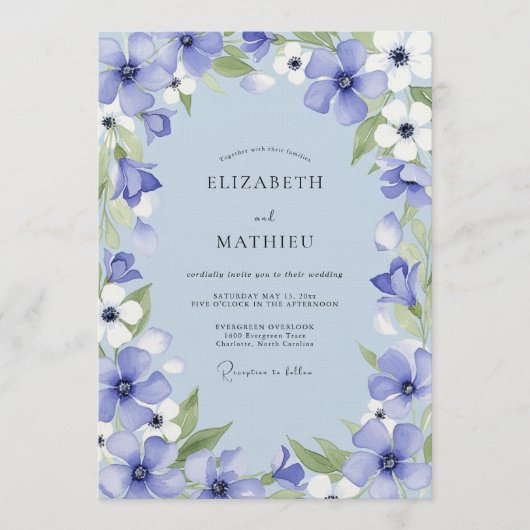 Invitation Mariage Fantaisie Fleur de Pervenche (Devant)