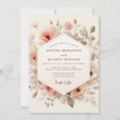 Invitation Mariage Fantaisie Florale aux Pêches (Devant)