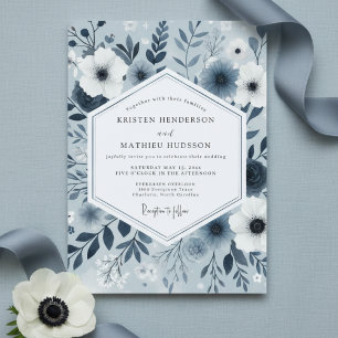 Invitation Mariage Fantaisie Florale Bleu Ardoise
