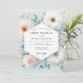 Invitation Mariage Fantaisie Florale Bleu Clair (Debout devant)