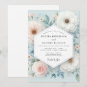 Invitation Mariage Fantaisie Florale Bleu Clair (Devant / Derrière)