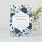Invitation Mariage Fantaisie Florale Bleu Marine (Debout devant)