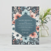 Invitation Mariage Fantaisie Florale Bleu Vert (Debout devant)