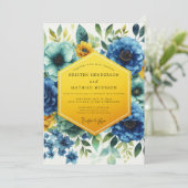 Invitation Mariage Fantaisie Florale Bleue (Debout devant)