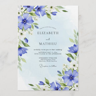 Invitation Mariage Fantaisie Florale Bleue Peinte