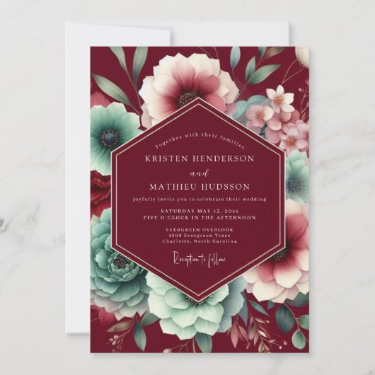 Invitation Mariage Fantaisie Florale Bourdon (Devant)