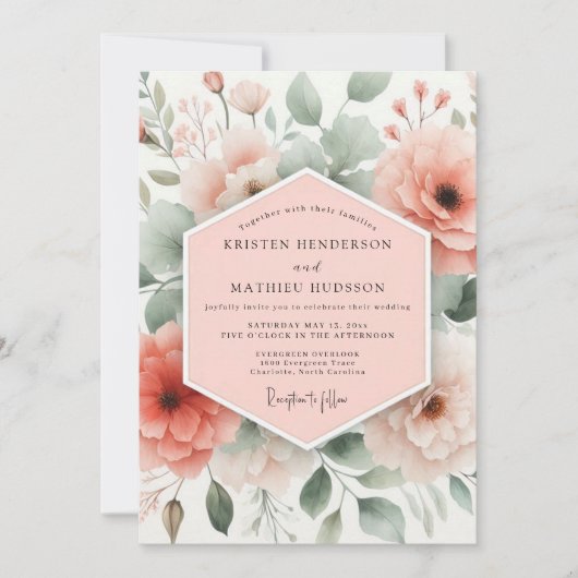 Invitation Mariage Fantaisie Florale Corail (Devant)