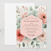 Invitation Mariage Fantaisie Florale Corail (Devant / Derrière)