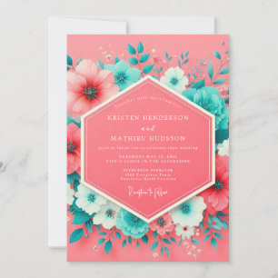 Invitation Mariage Fantaisie Florale Corail
