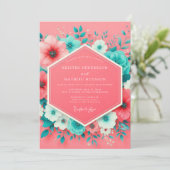Invitation Mariage Fantaisie Florale Corail (Debout devant)