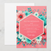 Invitation Mariage Fantaisie Florale Corail (Devant / Derrière)