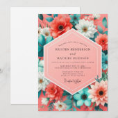 Invitation Mariage Fantaisie Florale Corail (Devant / Derrière)