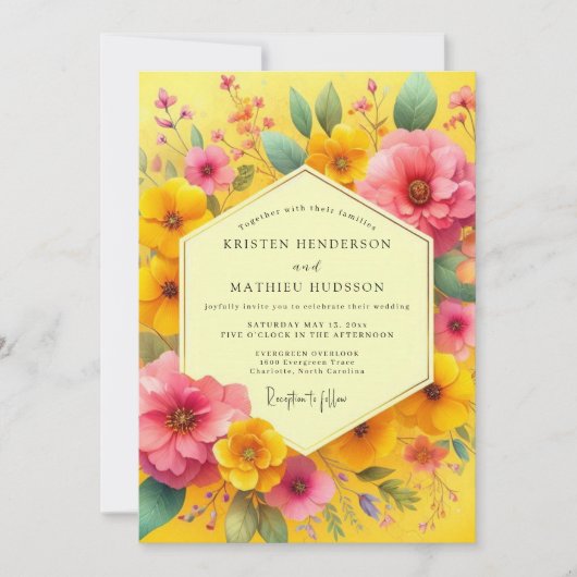 Invitation Mariage Fantaisie Florale Jaune (Devant)