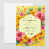Invitation Mariage Fantaisie Florale Jaune (Devant / Derrière)