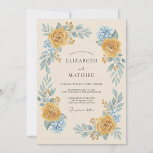 Invitation Mariage Fantaisie Florale Jaune Doré