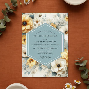 Invitation Mariage Fantaisie Florale Jaune Pâle